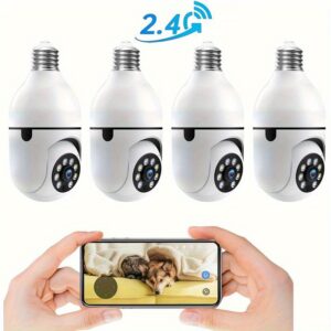 Pack 4 Bombillas con Cámara WiFi 360° | Seguridad Interior, 1080P FHD, Visión Nocturna Color y Alertas de Movimiento