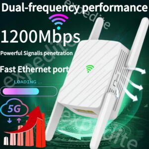 Repetidor WiFi Dual Band 1200 Mbps – Cobertura 360° hasta 2743 pies², Puerto Ethernet, Soporta +105 Dispositivos
