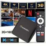 Smart TV Box Android 14.0 con 4K, WiFi Dual, 2GB RAM + 16GB, Asistente de Google – Potente Caja TV Amlogic Quad-Core