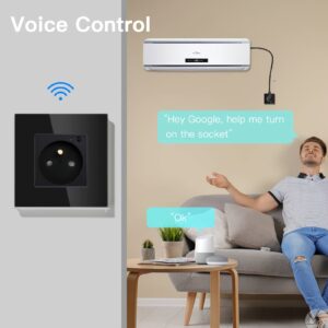 Enchufe Inteligente Inalámbrico 16A, 110V-240V, Vidrio Templado Negro – Compatible con Tuya, Alexa y Google Home